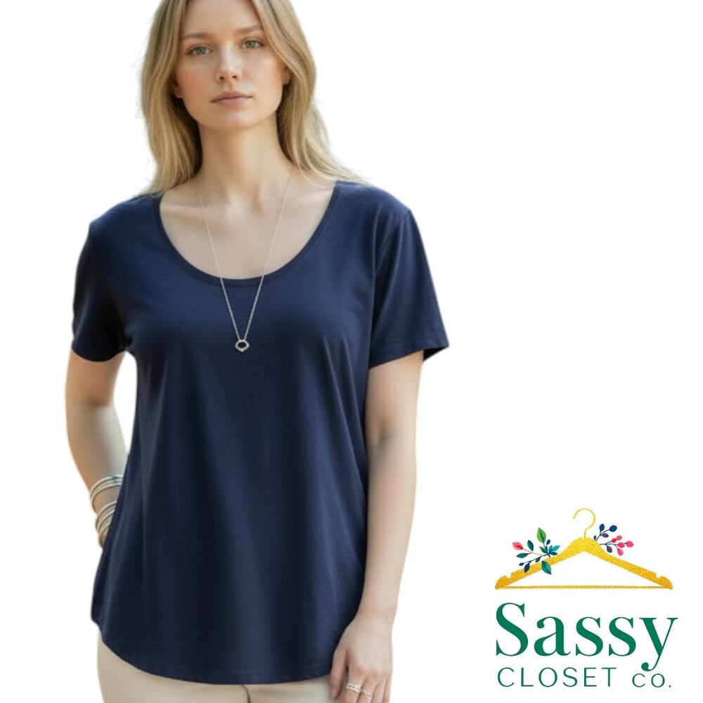 Lilly Pulitzer Deep Blue Pima Cotton Scoop Neck Tee Women’s Large EUC